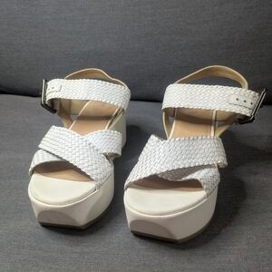 Geox White Woven Elastic Platform Sandals Breathable Comfort  Size EU 39 US 8.5